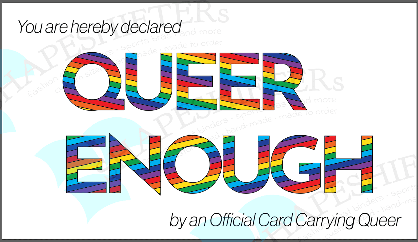 Watermarked image of the "You Are Queer Enough" business card front.