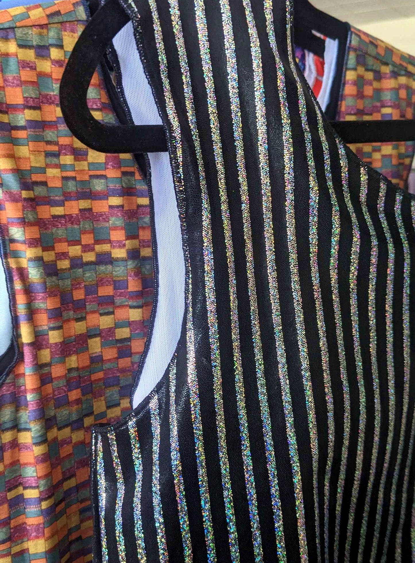 Razzle Dazzle chest binder and Rainbow Patchwork chest binder